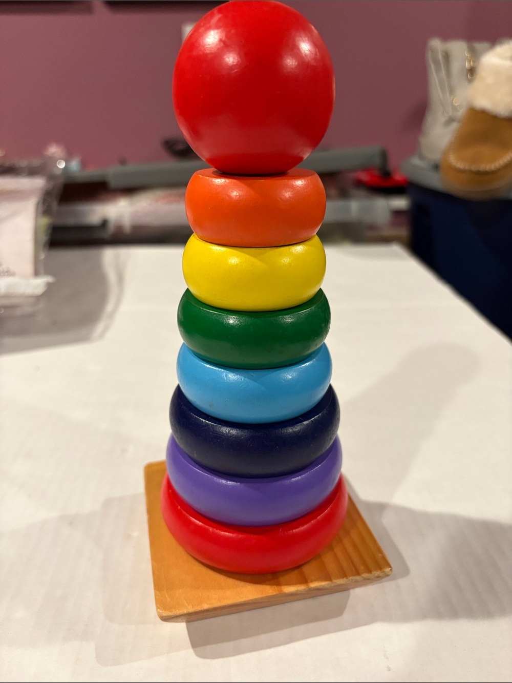 Melissa & Doug Rainbow Wooden Stacking Toy - Red Orange Yellow Green Blue Purple